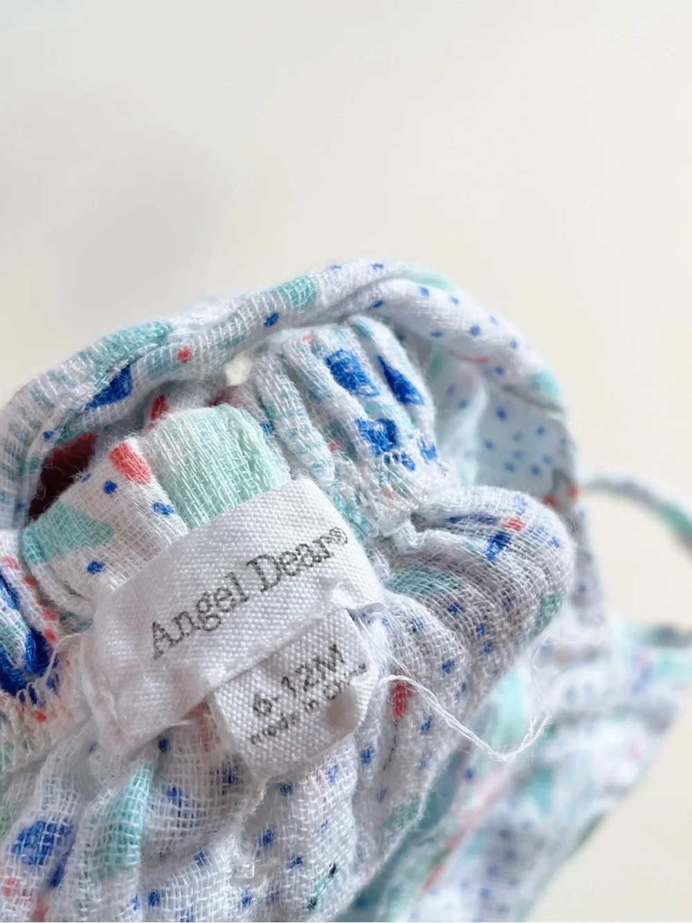 Angel Dear Organic White Muslin Halter Romper with Blue and Mint Print | 6-12m